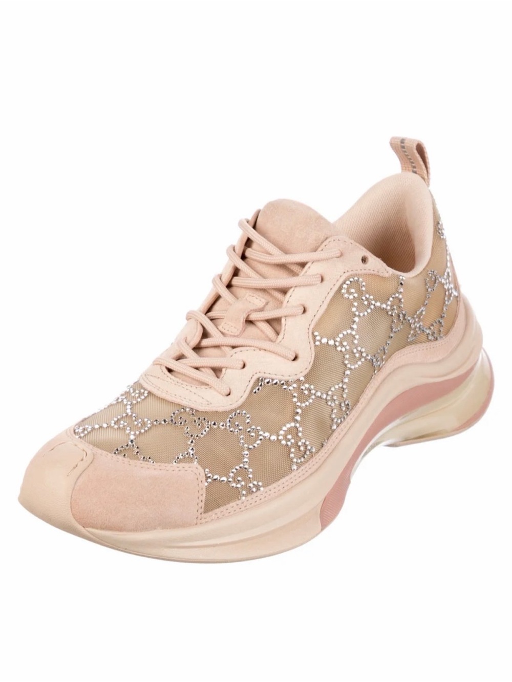 Blush Pink Crystal-Embellished Leather & Mesh Sneaker